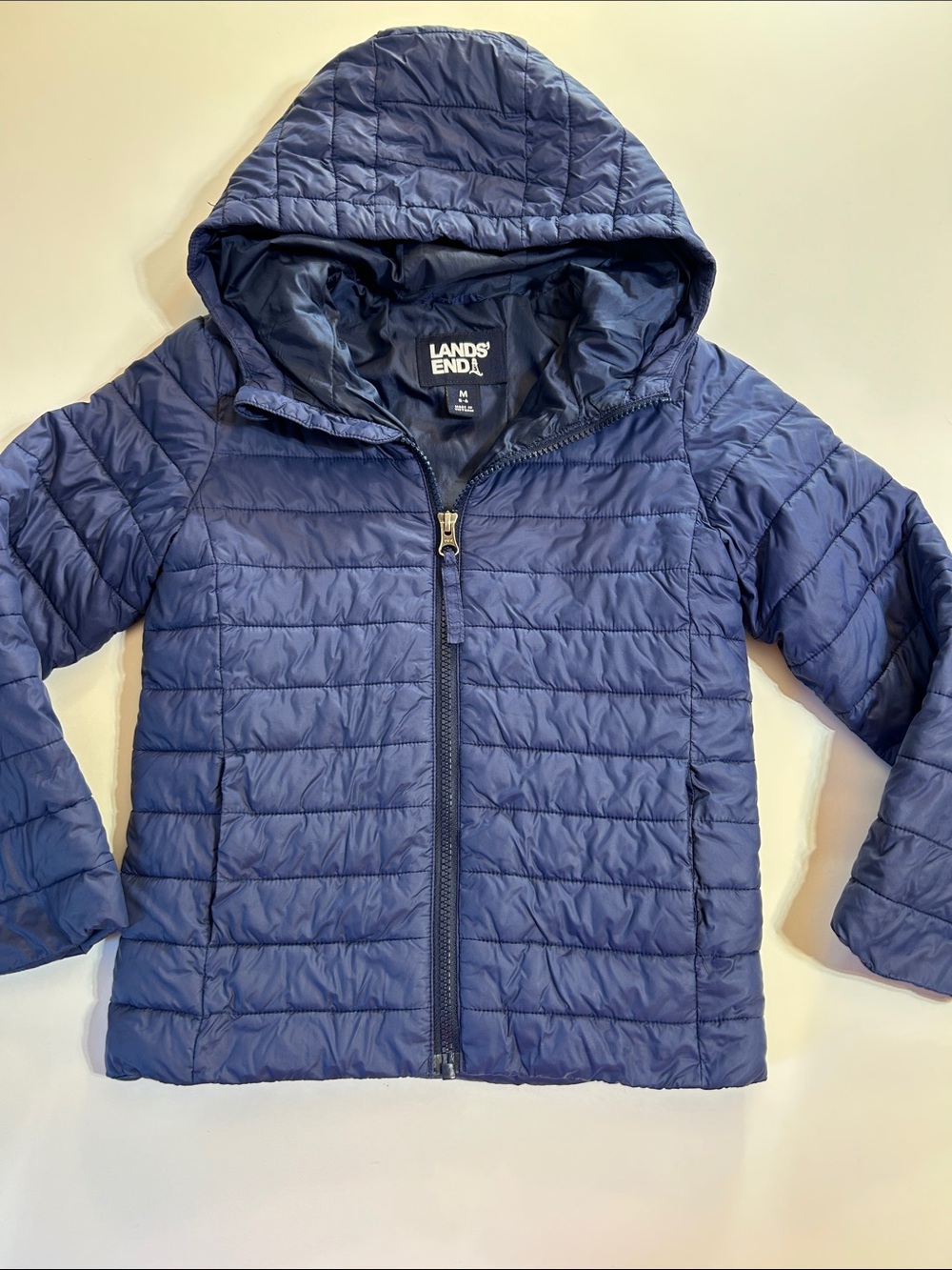Lands' End boy/girl Navy Hooded Quilted Puffer Jacket Coat size 5-6 lightweight